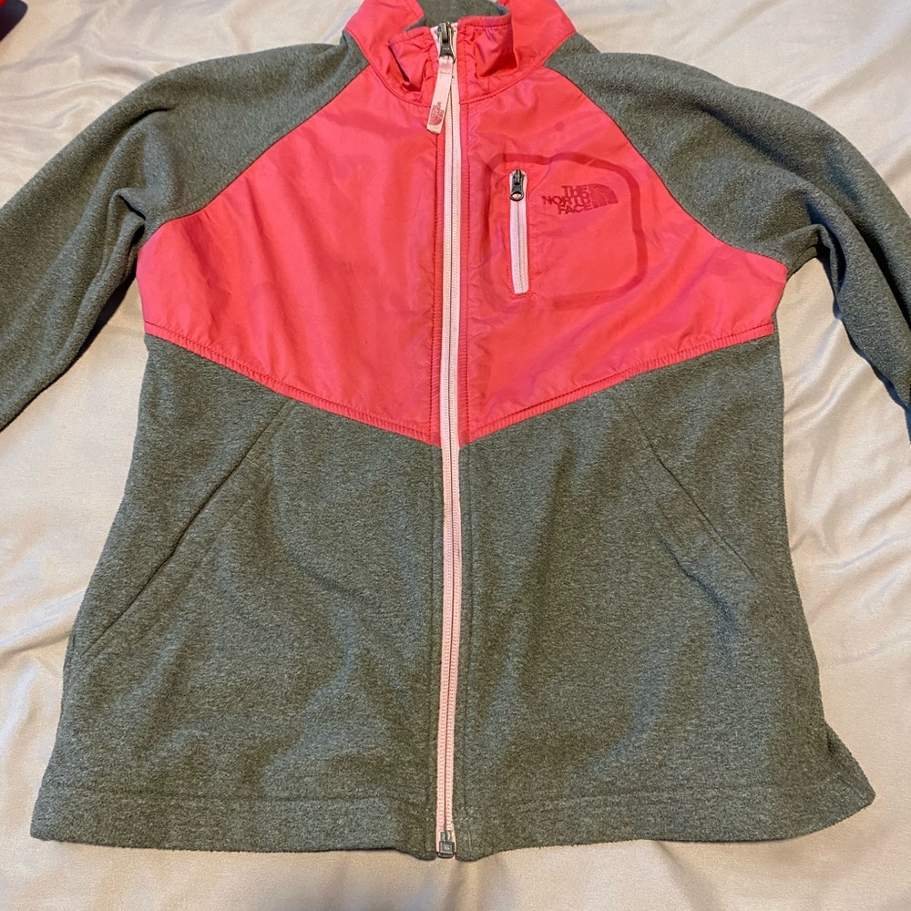 Warm Northface sweater. Pink and gray, girls size 10/12.